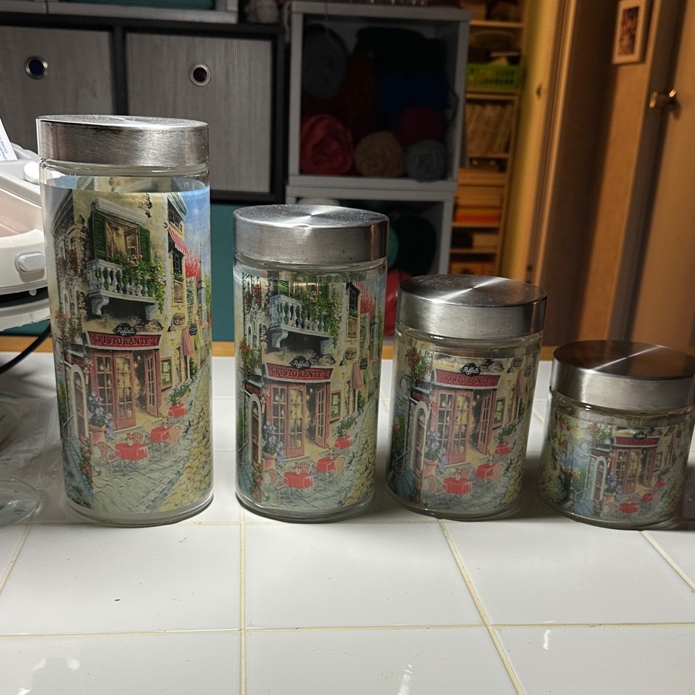 Decorative Canister Set with Silver Lids